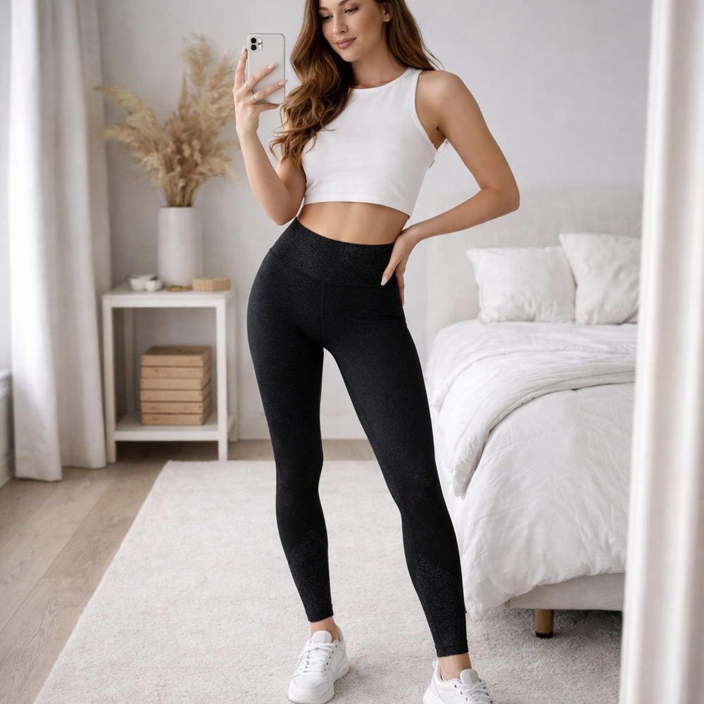 Vimmia High Waisted Grey Textured Leggings Stretch Athleisure Yoga Lounge Core